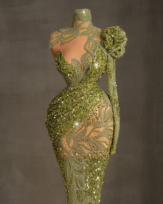 Morphus Light Green Dress with Sequins and Stones