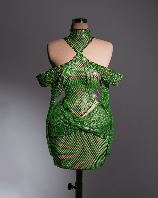Naya Green Short Dress with Crystals and Cut-Outs