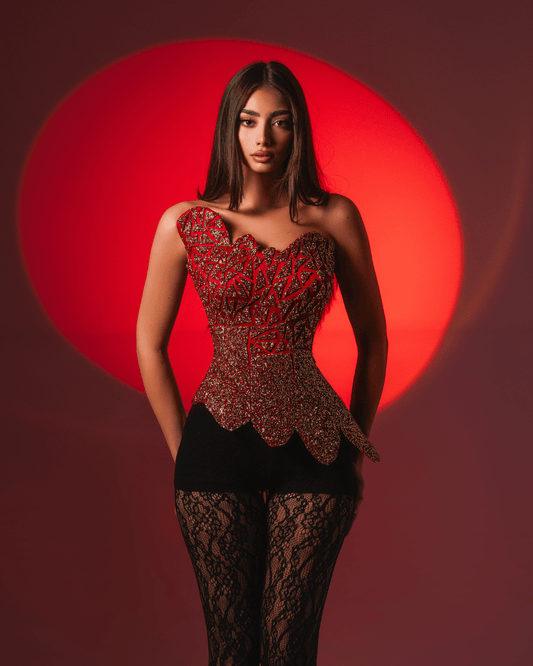 Nayone Red Sleeveless Corset with Beads