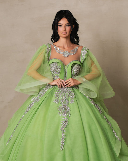 Nerida Light Green Ballgown with Silver Details