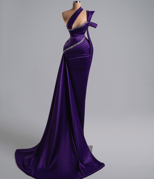Notte Royal Purple Long Dress With Crystals