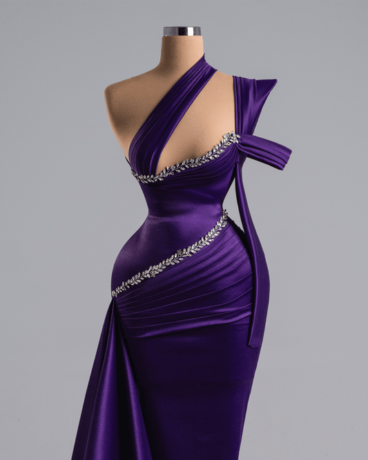 Notte Royal Purple Long Dress With Crystals