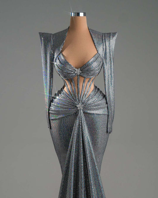 Nyla Gray Dress with Long Sleeves