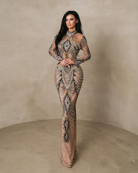 Nyx Nude Long Gown With Crystals