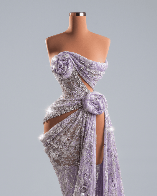 Onyna Purple Dress with Side Cape and Crystals
