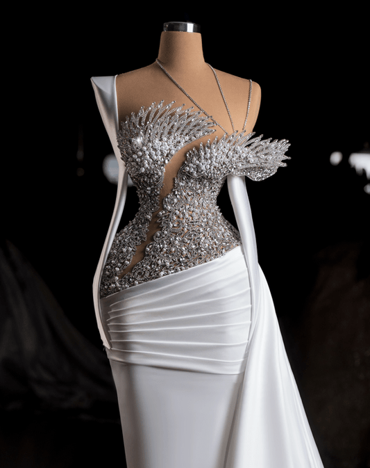 Opaline Bridal Long Dress With Crystal Design