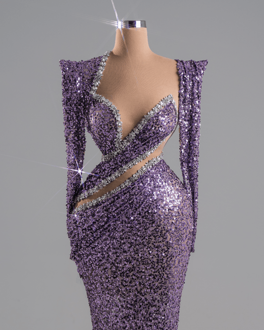 Orchideon Dress With Sequined Fabric, Long Sleeve