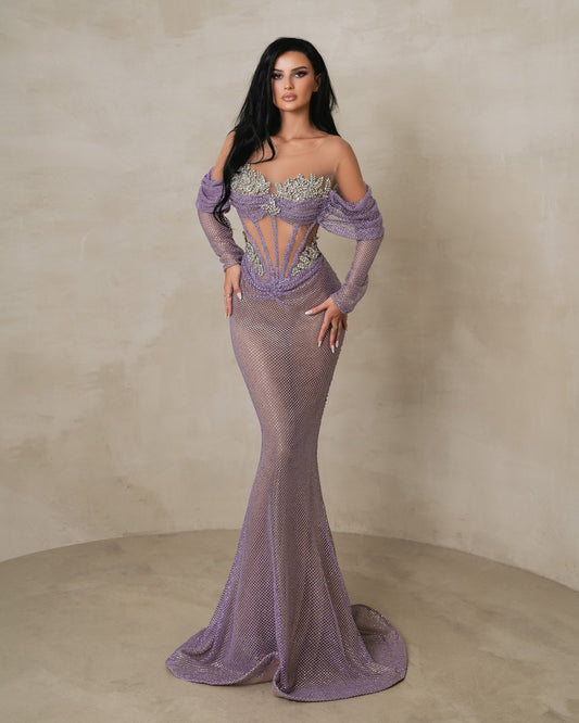 Persephone Purple Long Dress With Crystals