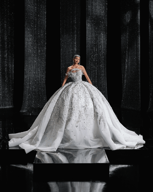 Poliere Bridal Dress, with Feather 3D Design