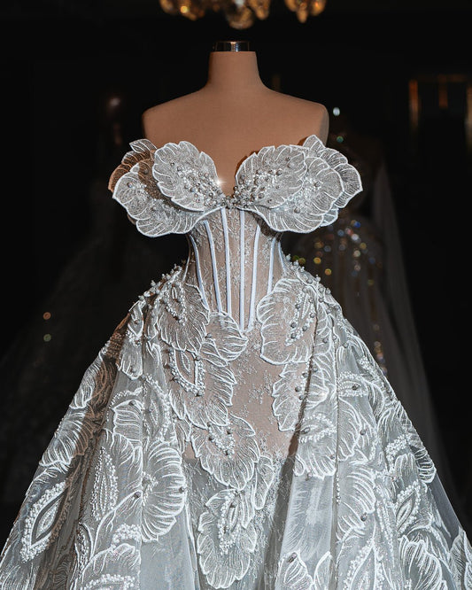 Raya Bridal Dress with Butterfly and Leaves Design