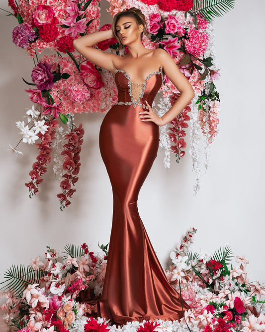 Cinnamon Orange Sleeveless Satin Dress