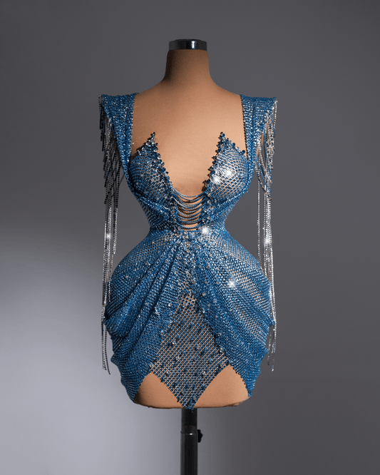 Roena Blue Short Dress with Crystals