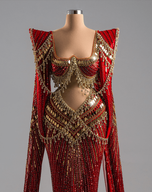 Rosalia Red Long Dress With Luxury Red Fabric