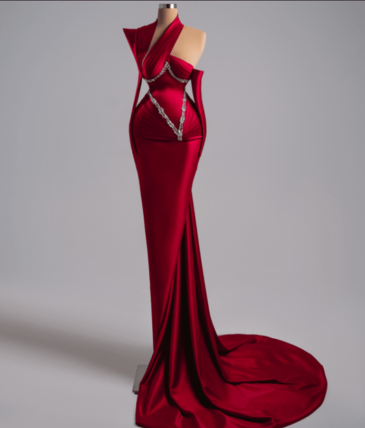 Rubino Red Long Dress With Crystals