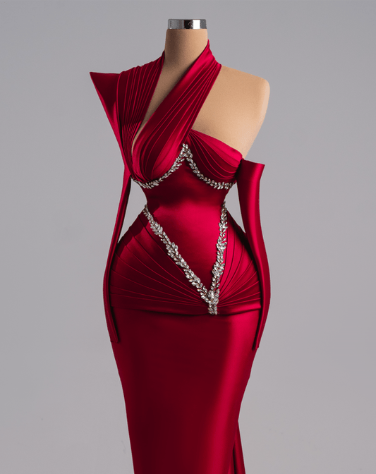 Rubino Red Long Dress With Crystals
