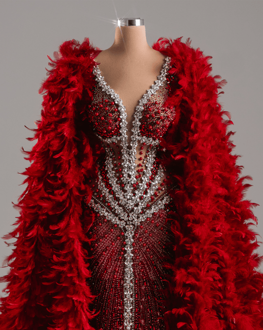 Rubyn Red Dress with Crystals and Cape