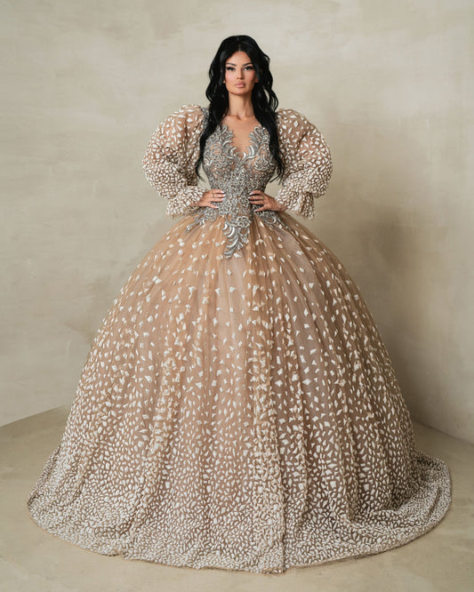 Seraphine Sleeveless Beige Embellished Gown