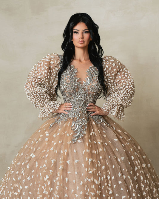 Seraphine Sleeveless Beige Embellished Gown