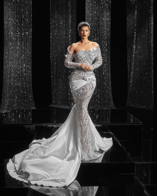 Silueta Bridal Dress with Pearls and Long Sleeves