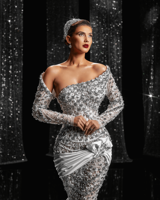 Silueta Bridal Dress with Pearls and Long Sleeves