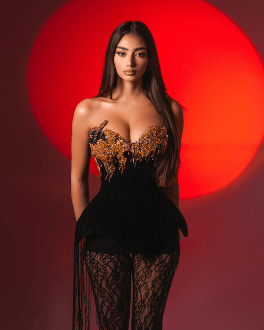 Siosa Black Sleeveless Corset with Crystals