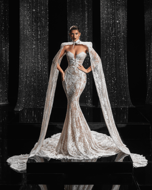 Stinea Bridal Dress, with Shoulder Cape