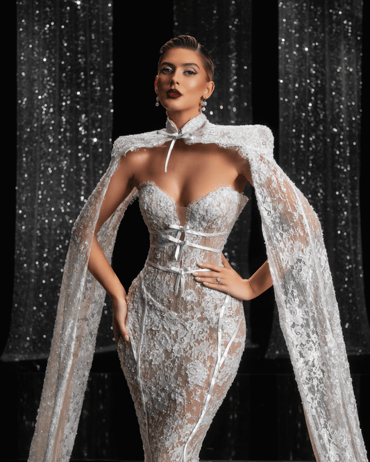 Stinea Bridal Dress, with Shoulder Cape