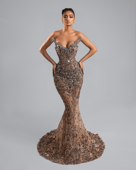 Tanese Long Dress with Blue Crystas