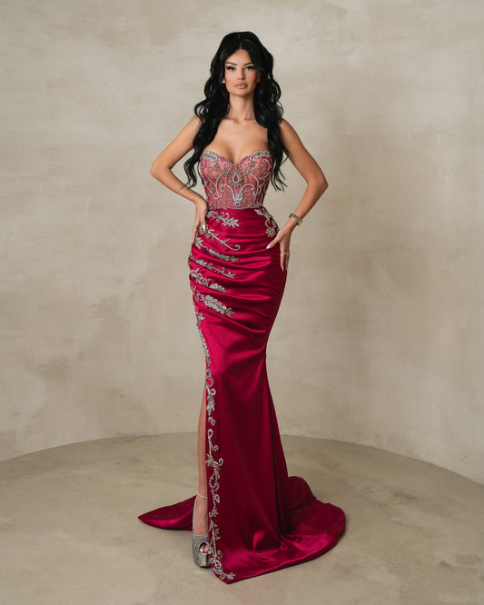 Thalassa Cherry Long Gown With Crystals