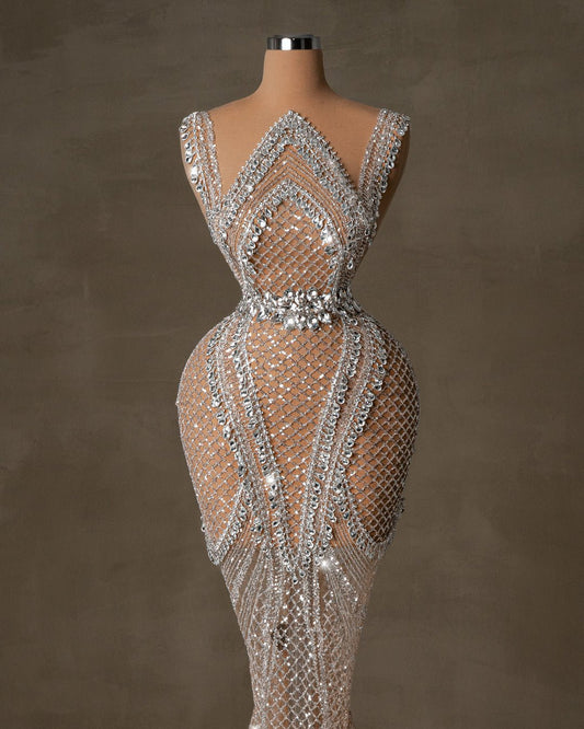 Thessalyn Silver Dress with Crystals and Sparkle