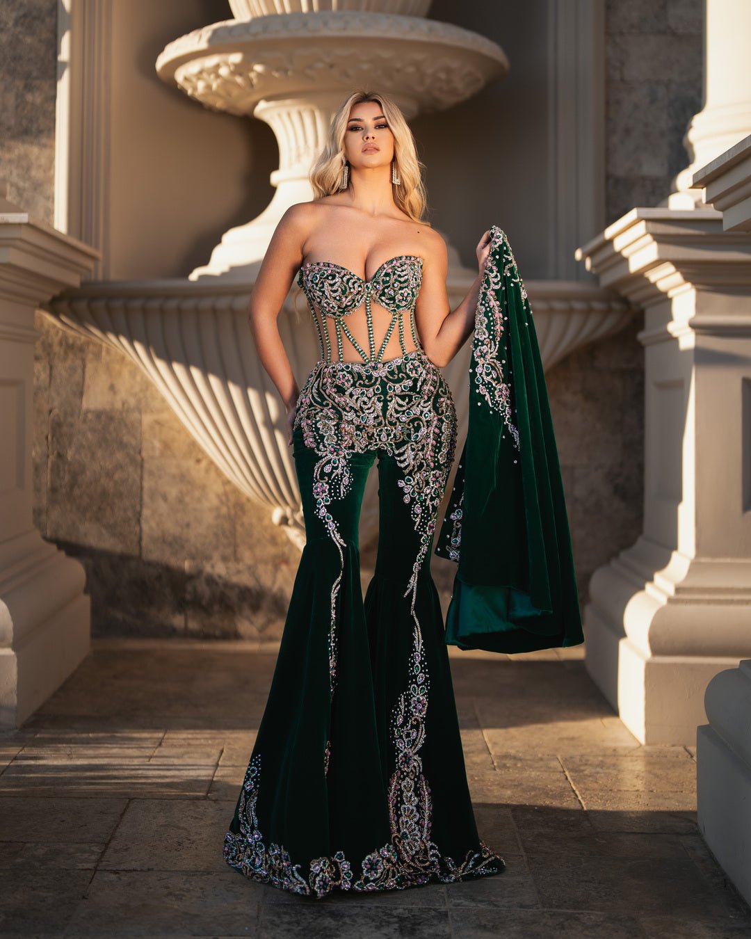 Green Jumpsuit Sparkling with Crystals