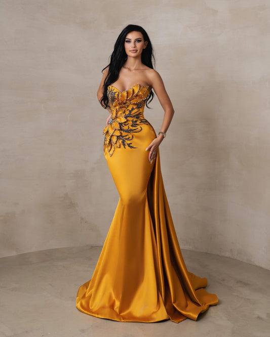 Valkyria Orange Sleeveless Dress with Side Cape