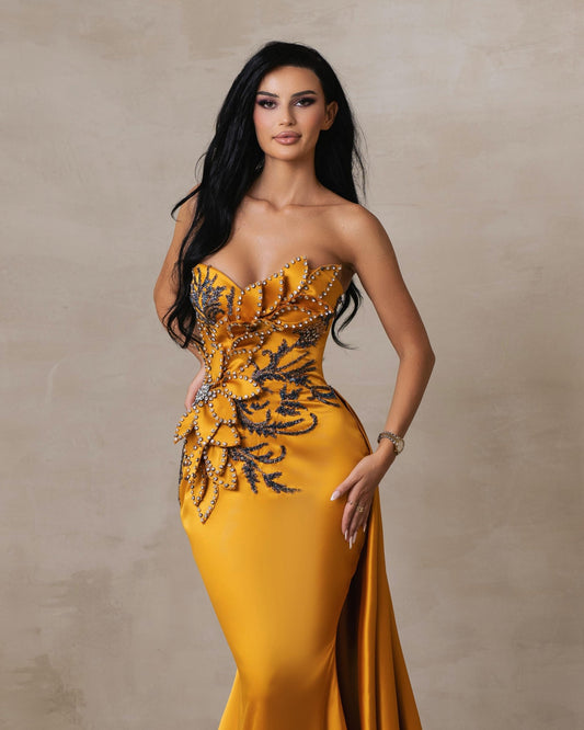 Valkyria Orange Sleeveless Dress with Side Cape