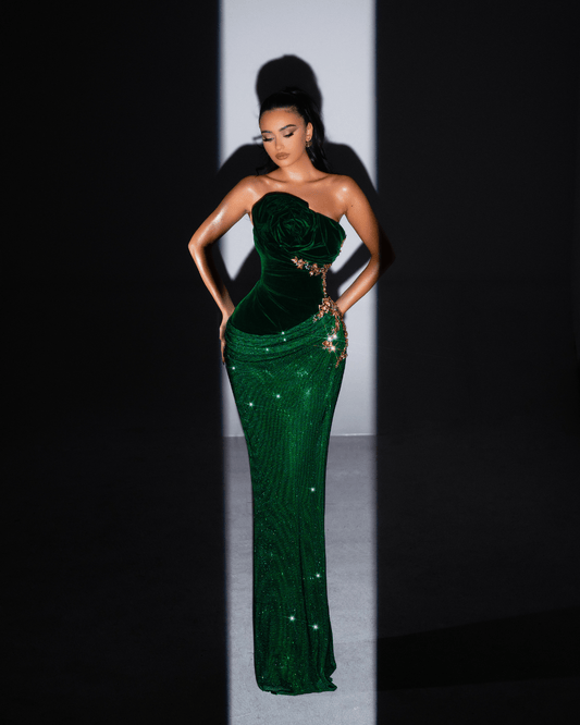 Vardella Sleeveless Emerald Green Dress with Gold Details