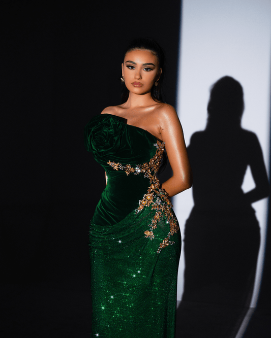 Vardella Sleeveless Emerald Green Dress with Gold Details