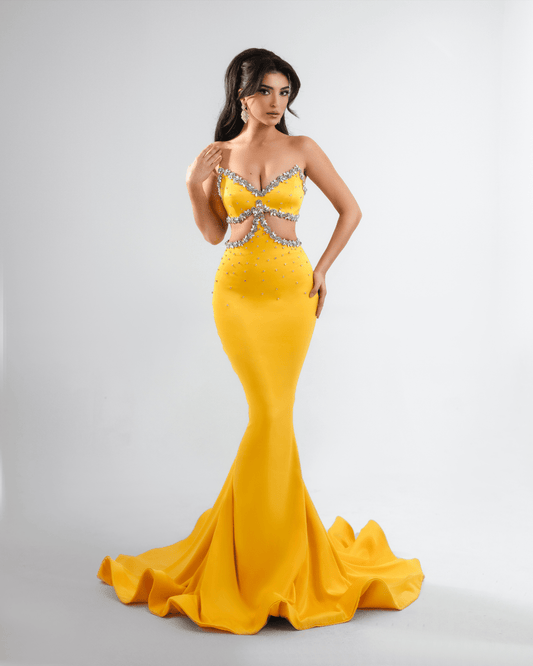 Vera Yellow Long Dress with Crystals