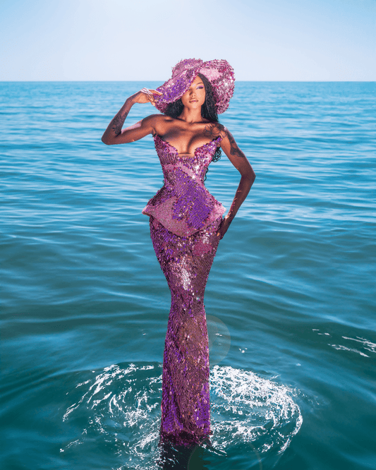 Viesa Sleeveless Sequin Dress with Sea Deatails and Hat