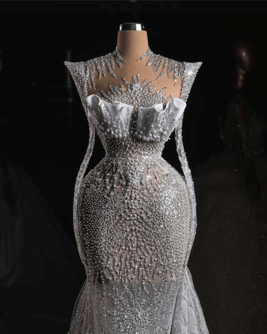 Virellesa Bridal Dress with Long Sleeves and Pearls