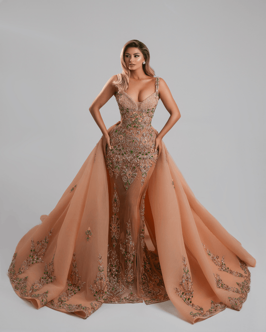 Viviele Nude Long Dress with Cape