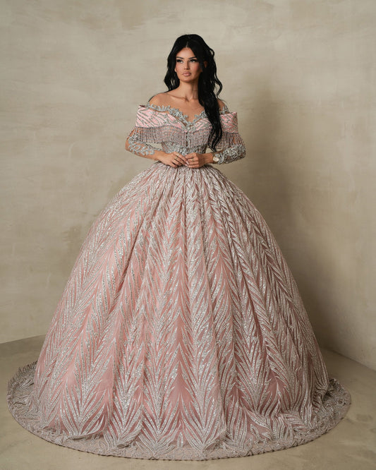 Zalindra Pink Gown With Sparkles and Crystals