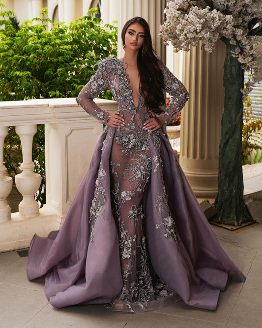 Zeptea Lavander Dress with Overskirt and Flowers