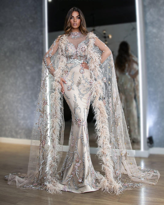 Abirami Glamorous High-Neck Cape Gown - Blini Fashion House