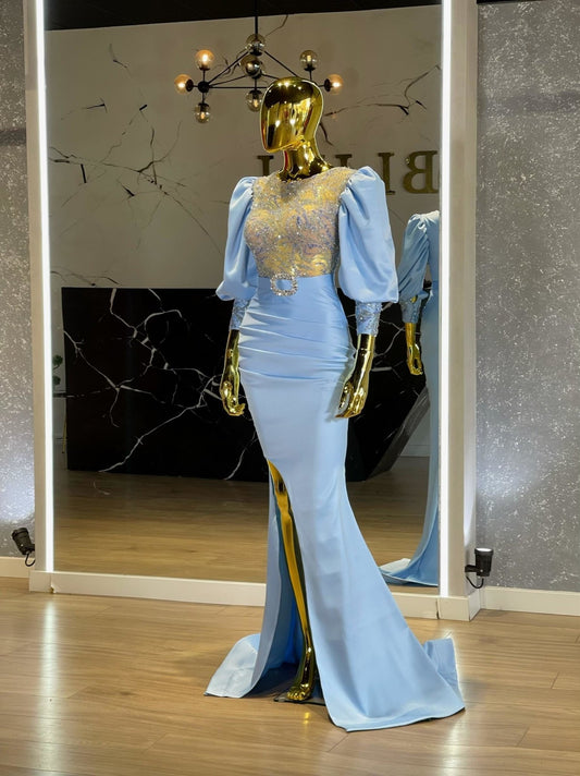 Adema Puff Sleeve Gown with Embellishments - Blini Fashion House