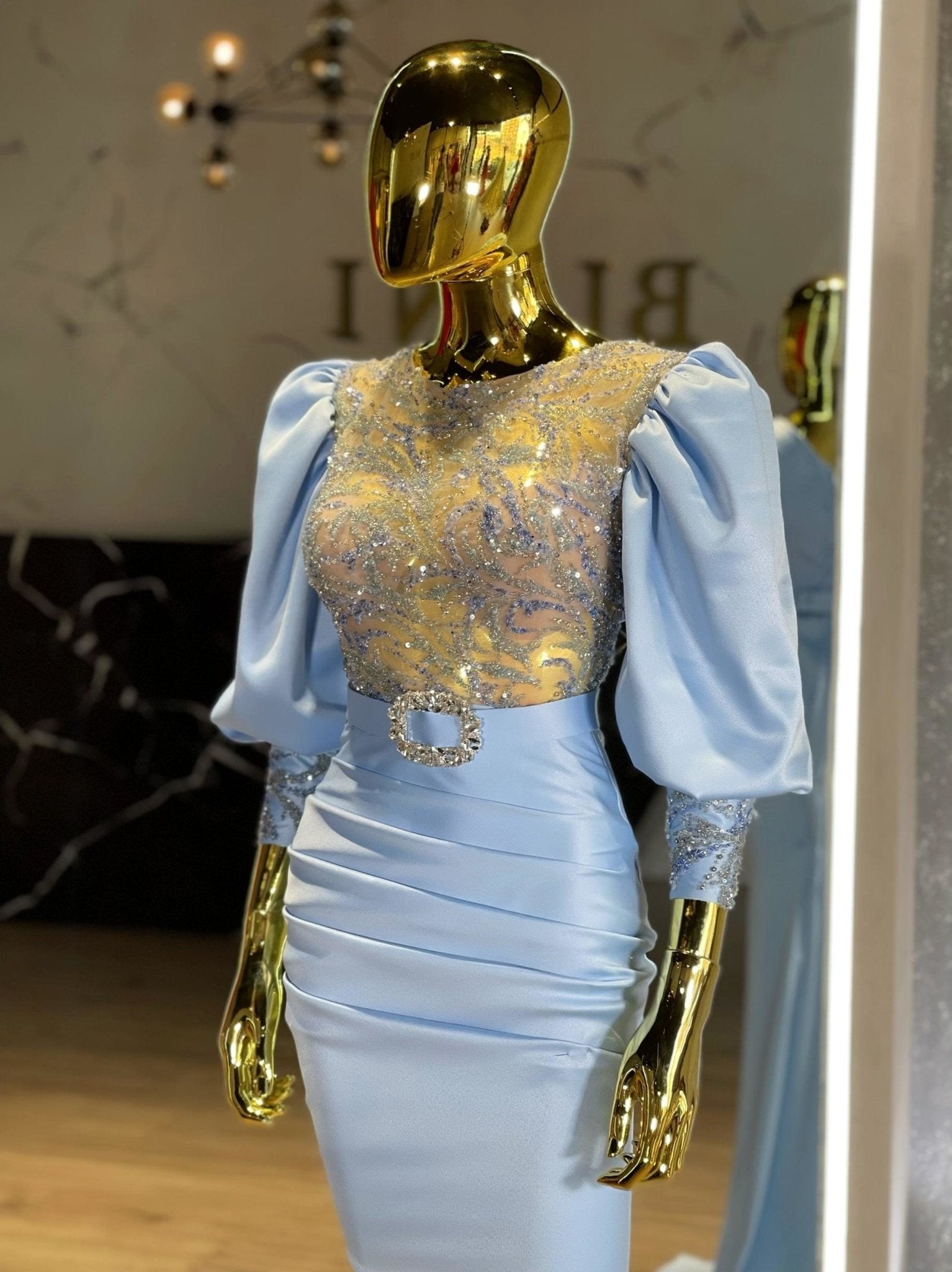 Adema Puff Sleeve Gown with Embellishments - Blini Fashion House