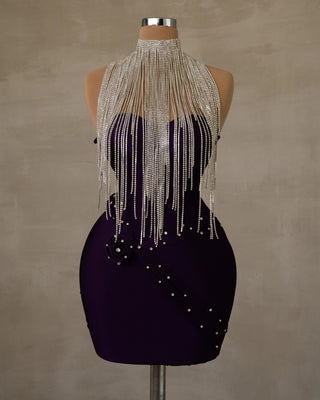 Chic Sleeveless Deep Purple Dress with Silver Tassels