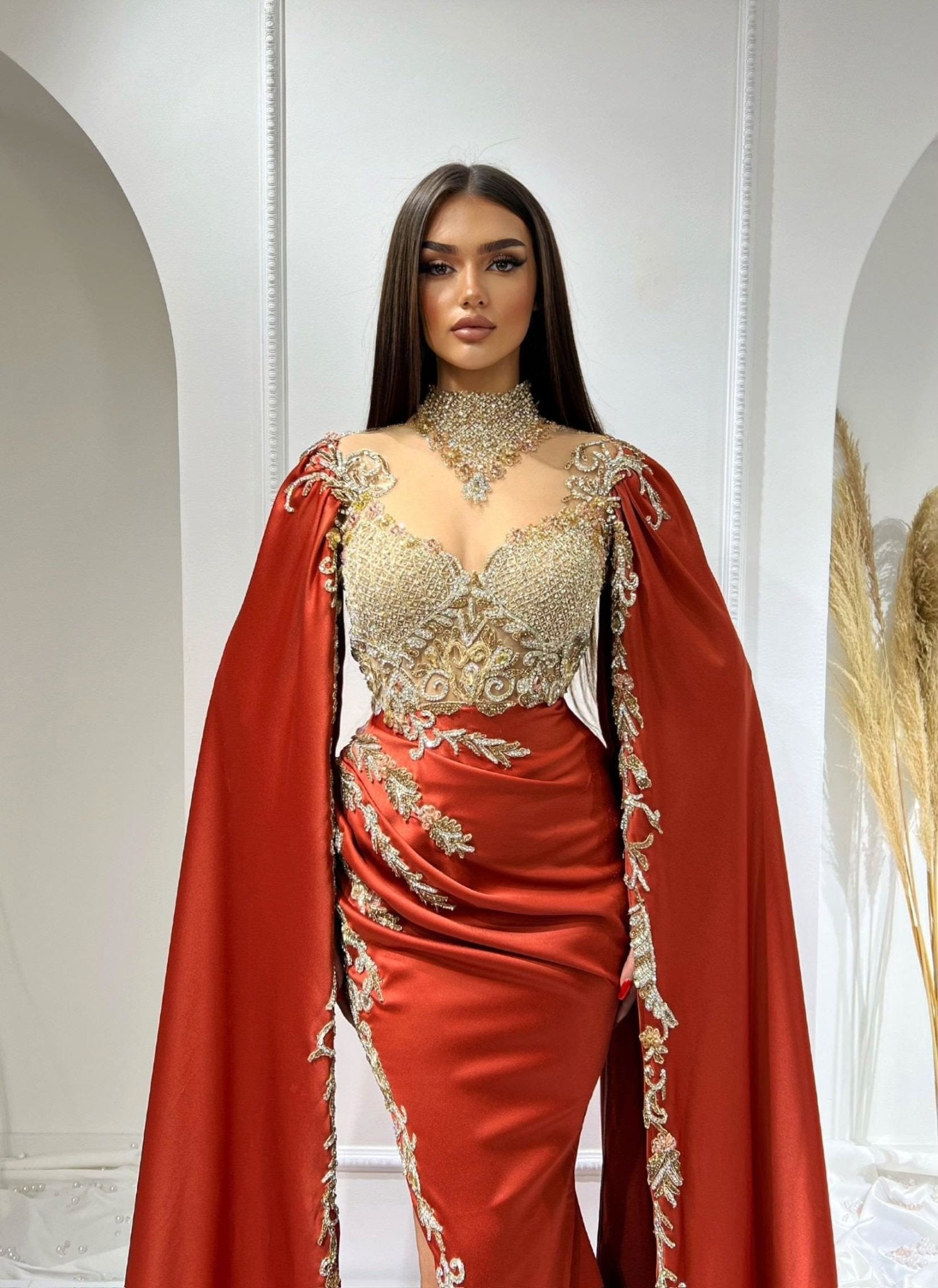 Aella Sophisticated Side Cape Gown - Blini Fashion House