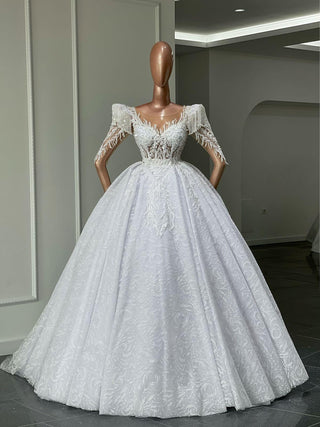 Ainara Sophisticated Sequined Stone-Detailed Bridal Dress - Blini Fashion House