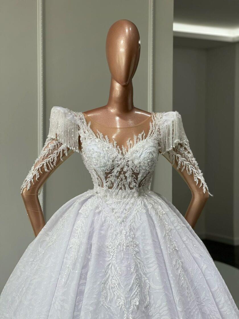 Ainara Sophisticated Sequined Stone-Detailed Bridal Dress - Blini Fashion House