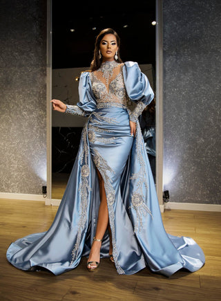 Aitana Shimmering Stone-Encrusted Dress with Overskirt - Blini Fashion House