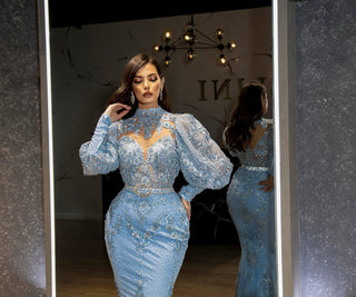 Alejandra High-Neck Puff-Sleeve Dress - Blini Fashion House